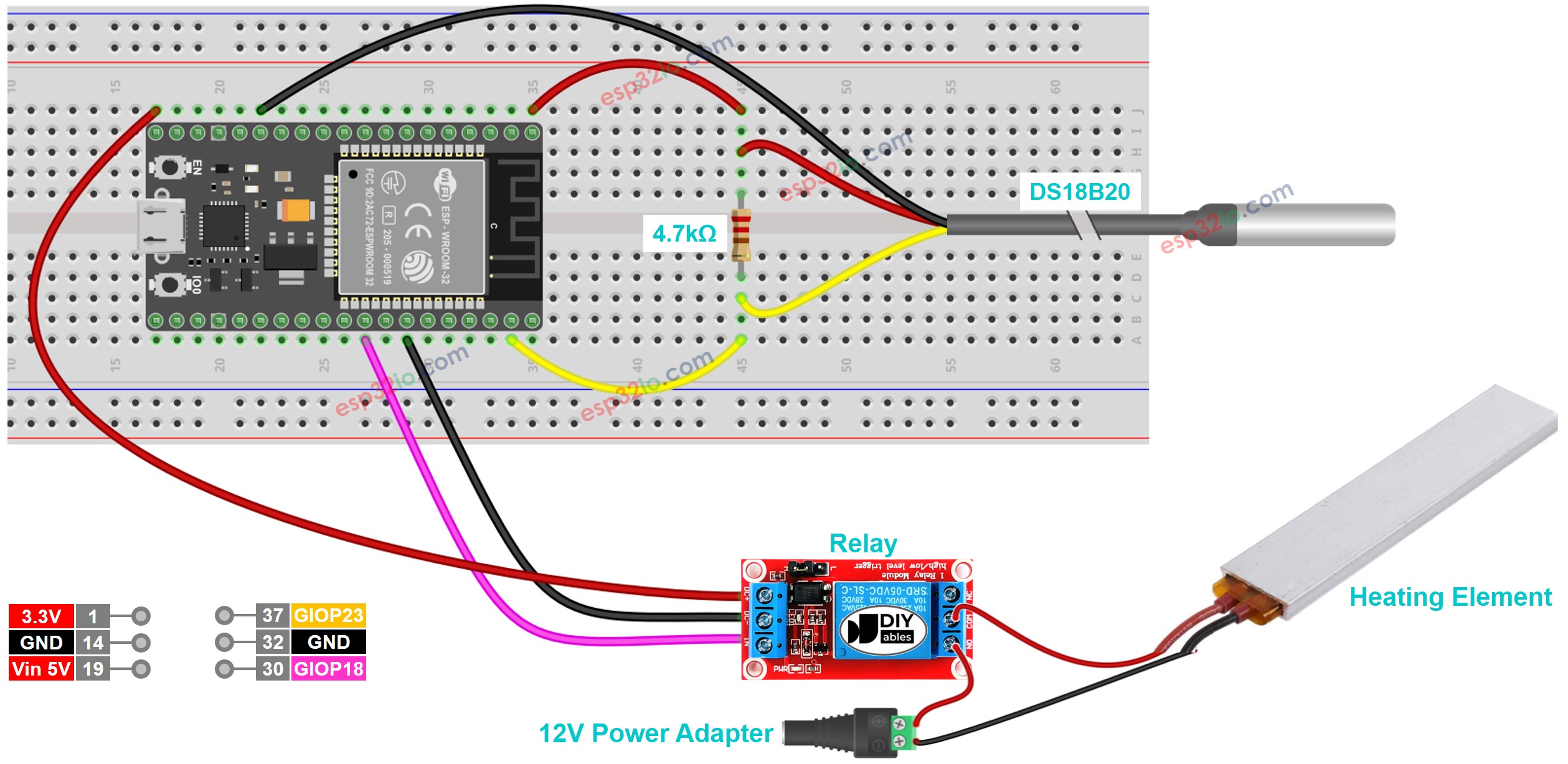 ESP32 verwarmingssysteem bedrading schema