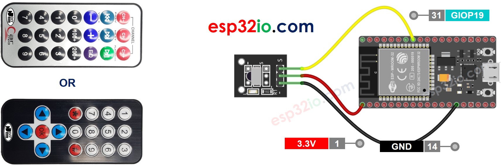 ESP32 IR Afstandsbediening Aansluitschema