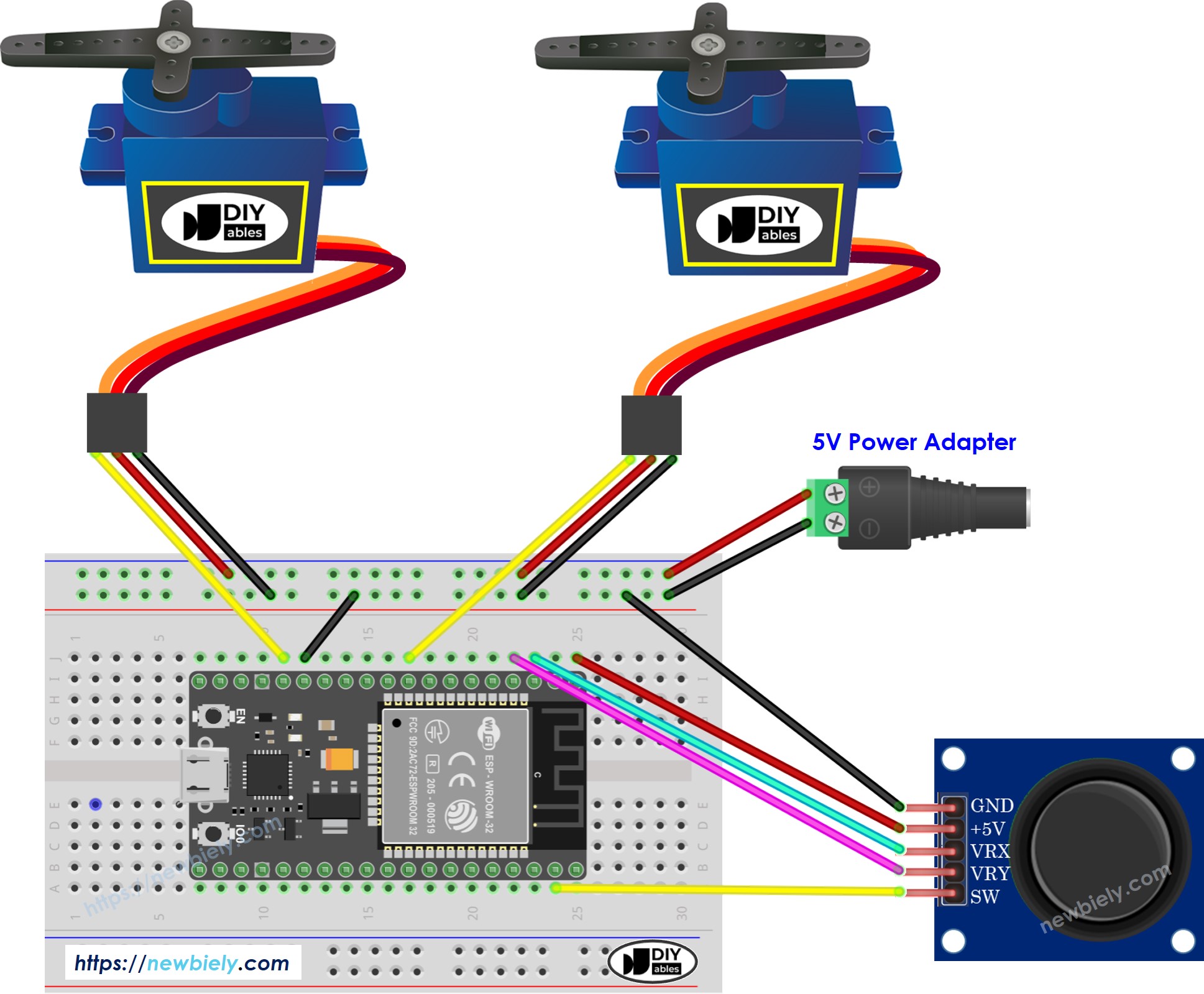 ESP32 Joystick Servo Motor Bedradingsschema