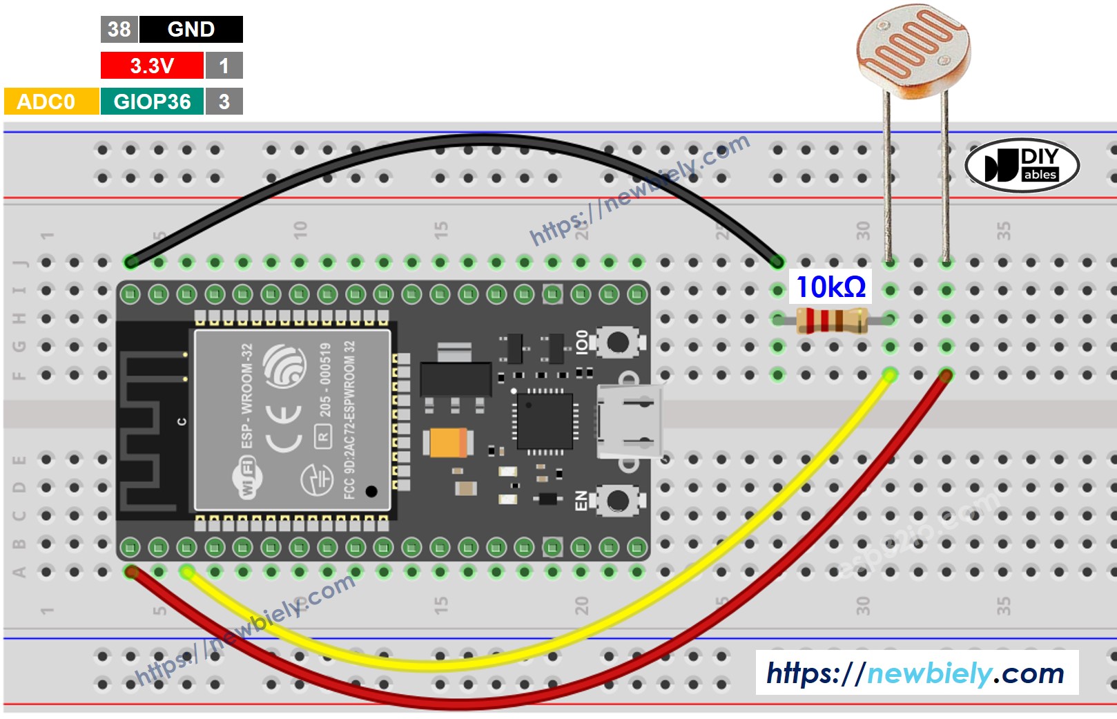 ESP32 Lichtsensor Bedradingsschema