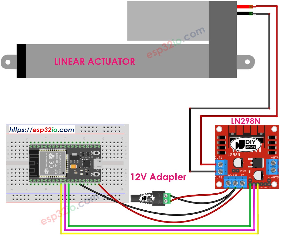 ESP32 Lineaire Actuator L298N Driver Bedradingsschema