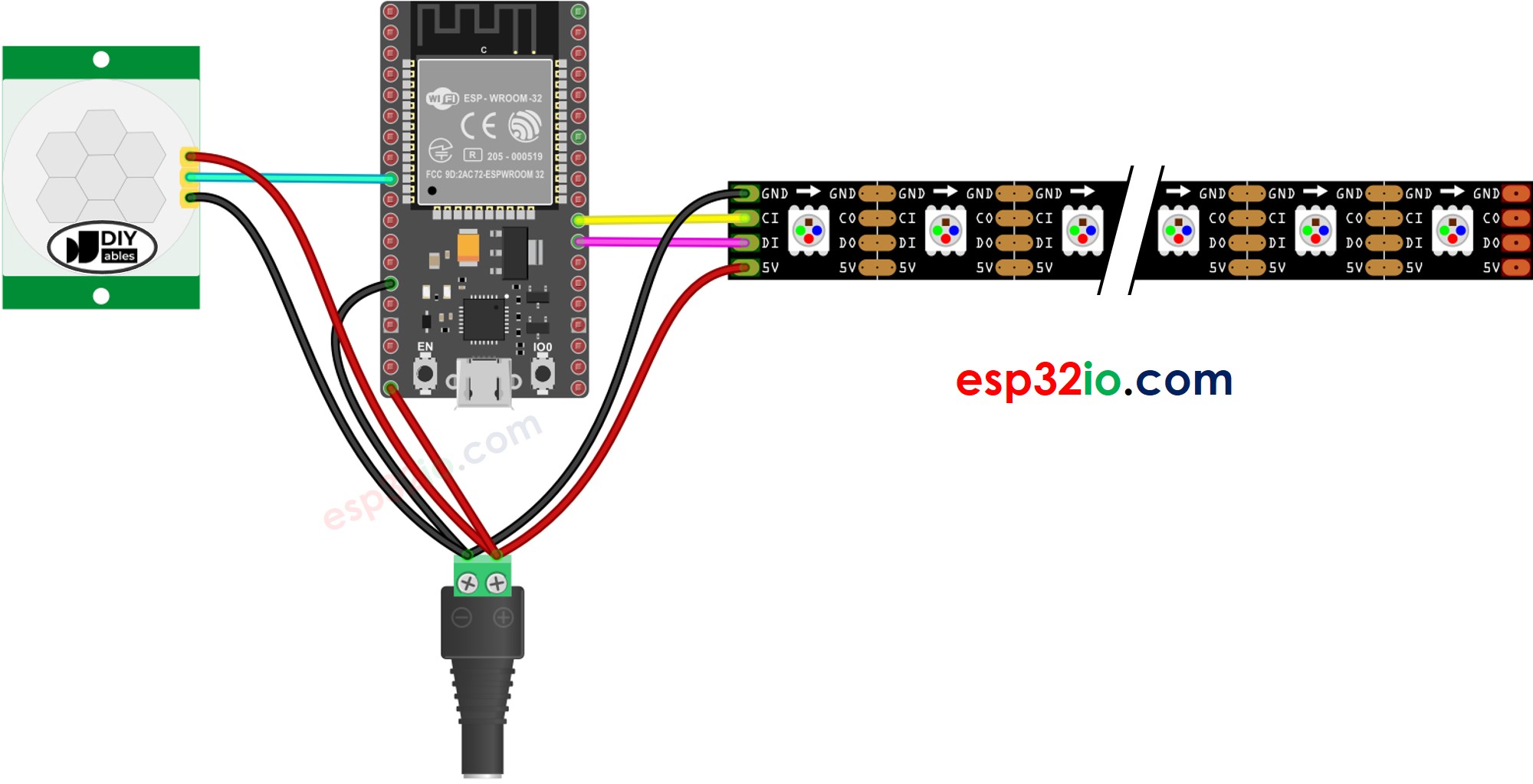 ESP32 Bewegingssensor LED-strip Bedradingsschema