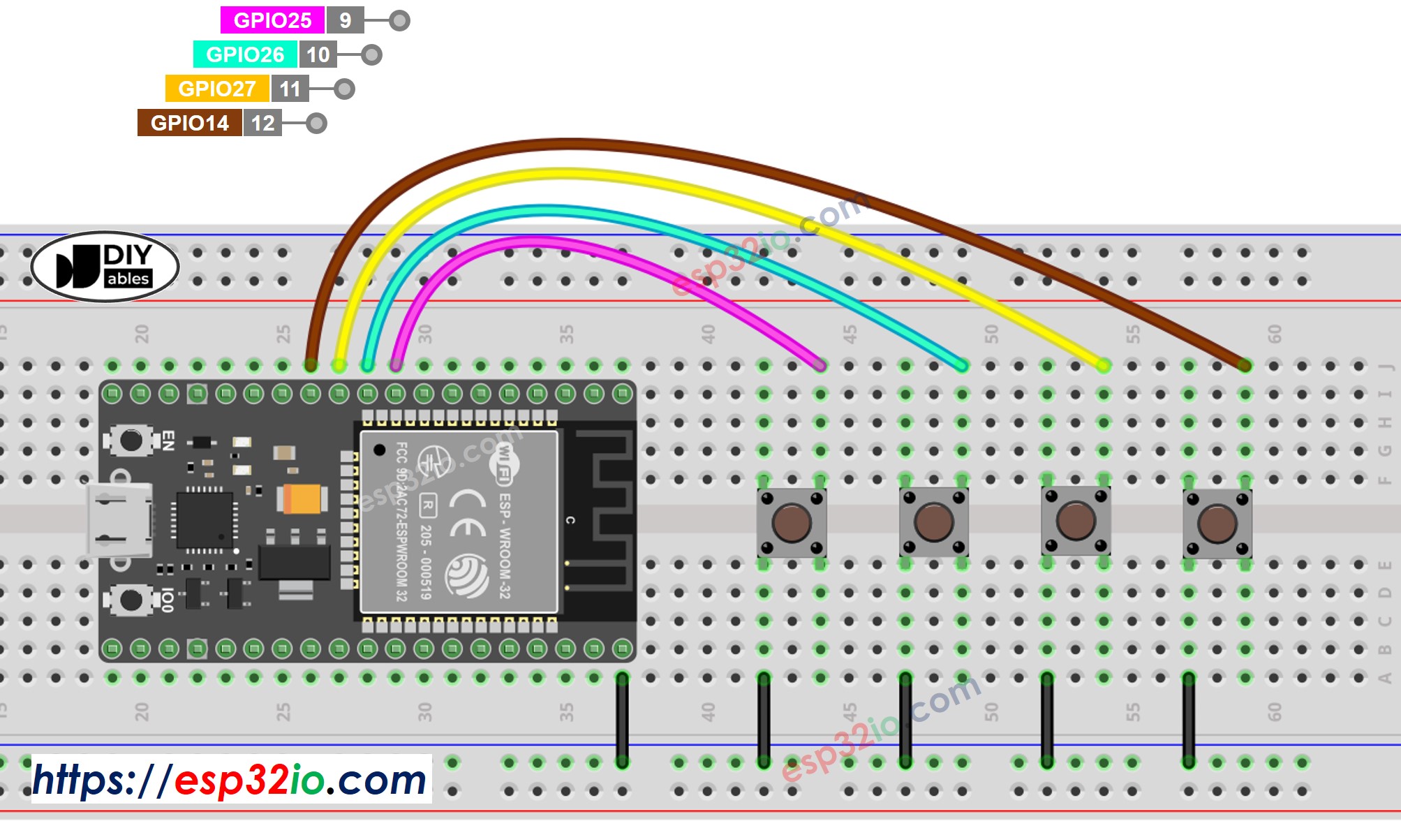 ESP32 meerdere knoppen bedradingsschema