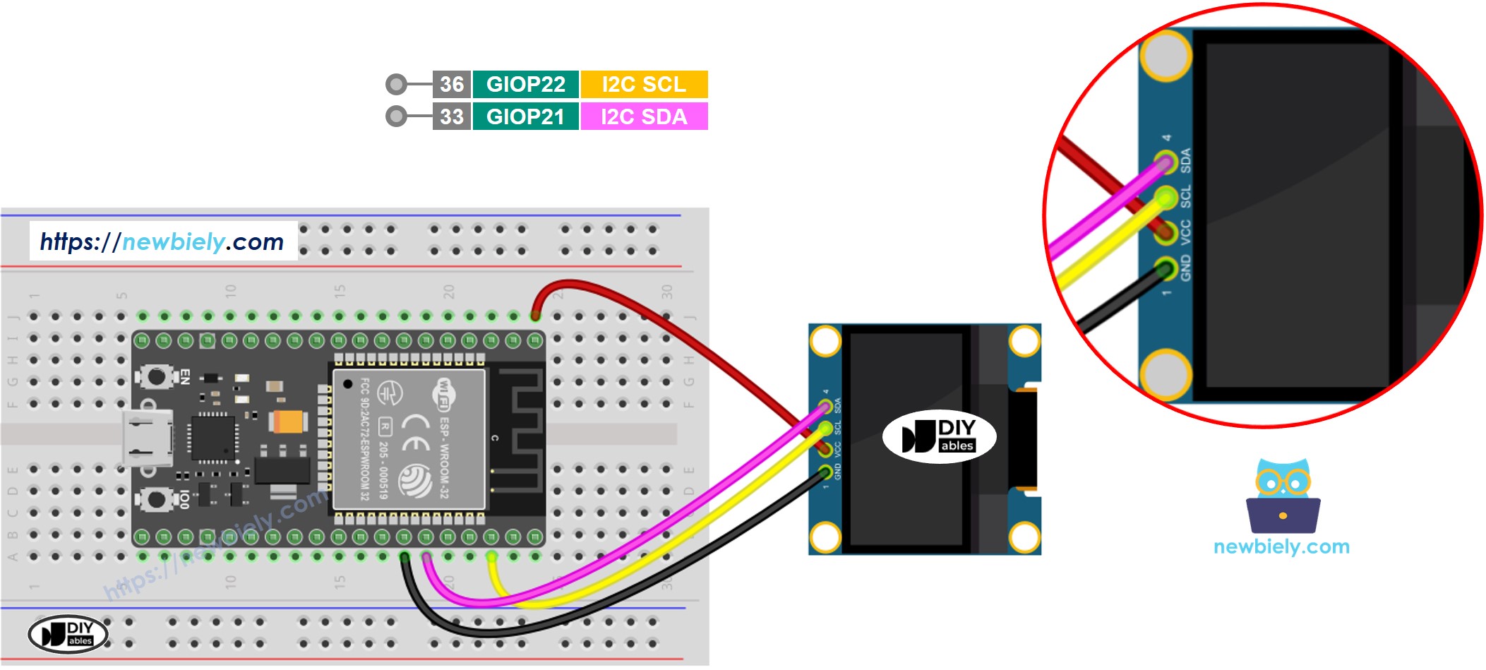 ESP32 OLED 128x64 bedradingsschema