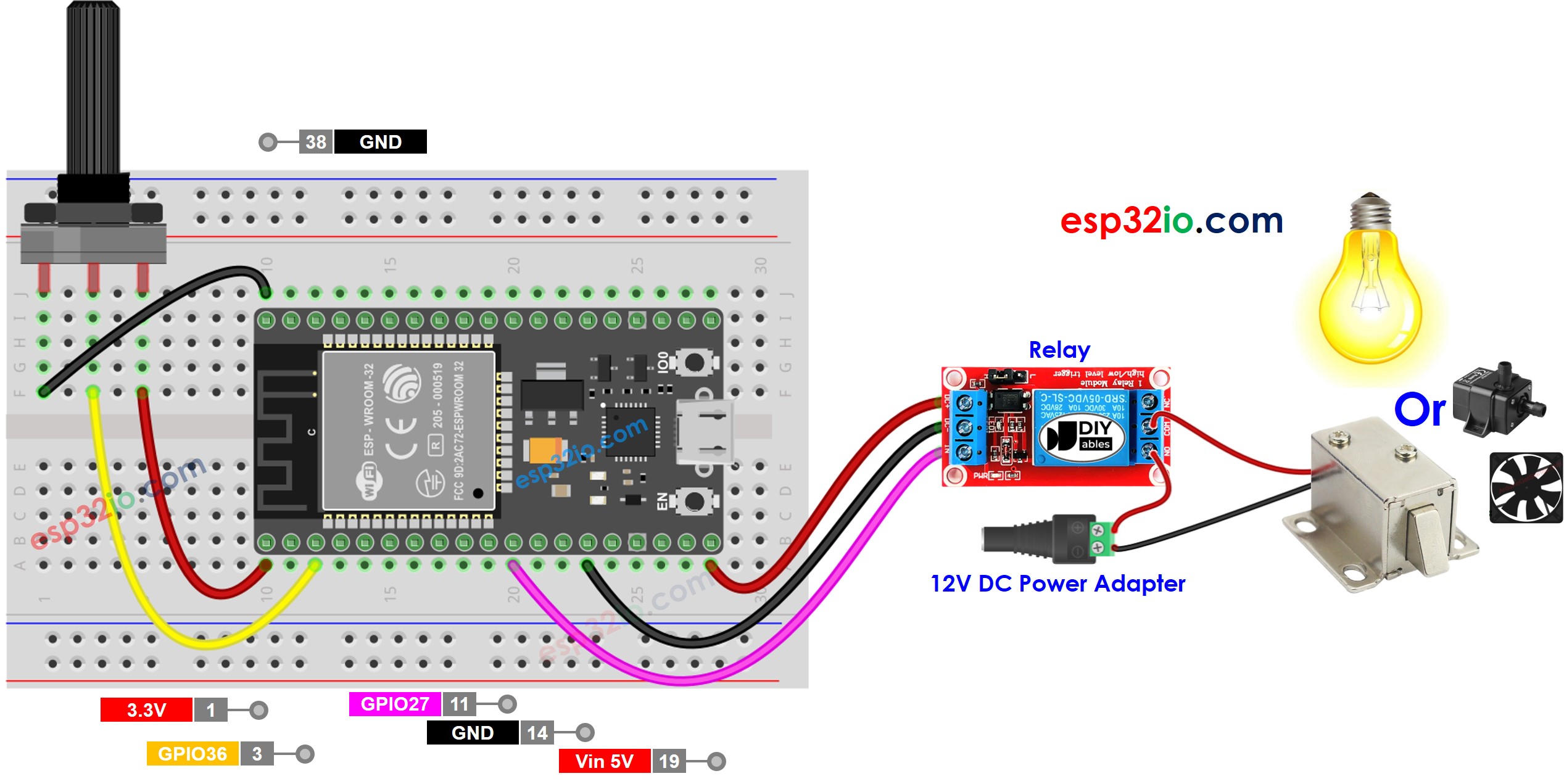 ESP32 Potentiometer Relay Bedradingsschema