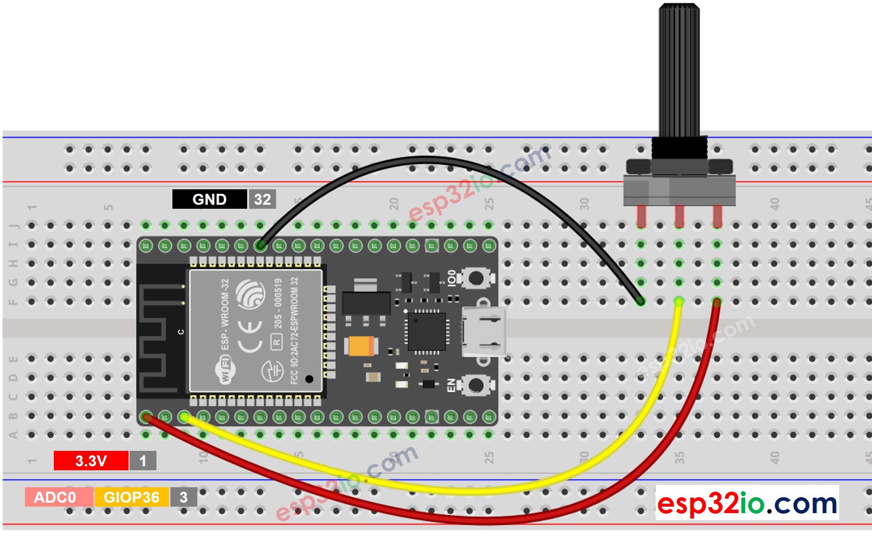 ESP32 Potentiometer Aansluitschema