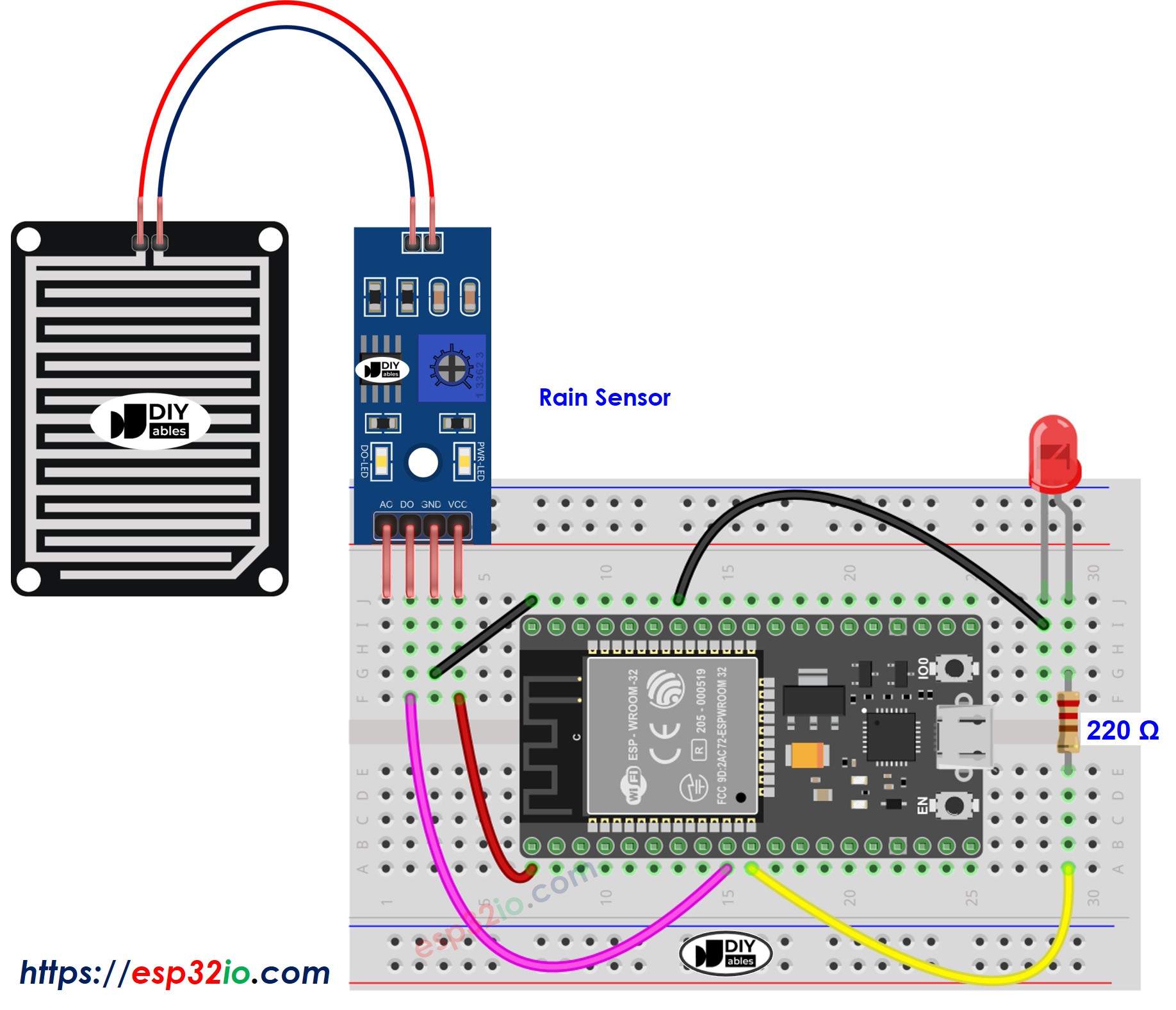 ESP32 Regensensor LED Bedradingsschema