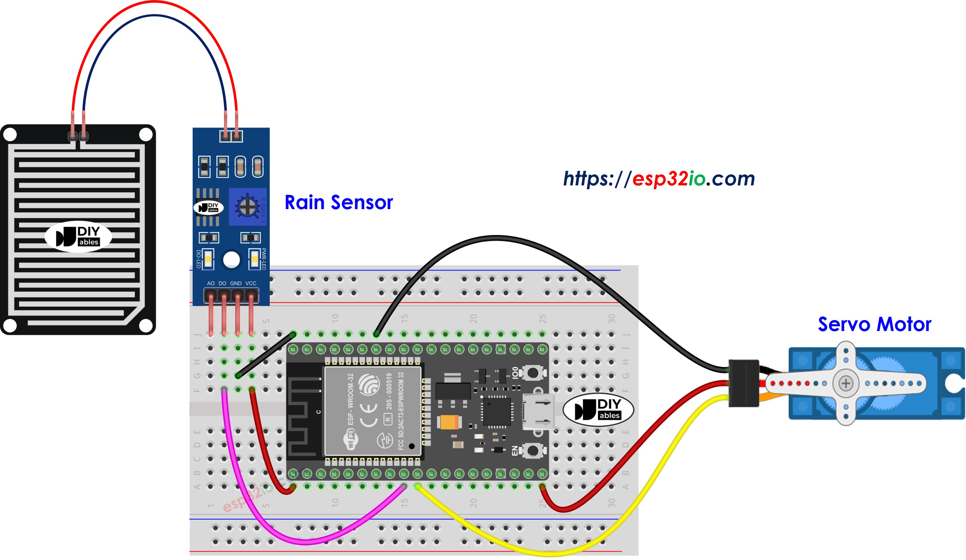 ESP32 Regensensor Servo Motor Bedradingsschema