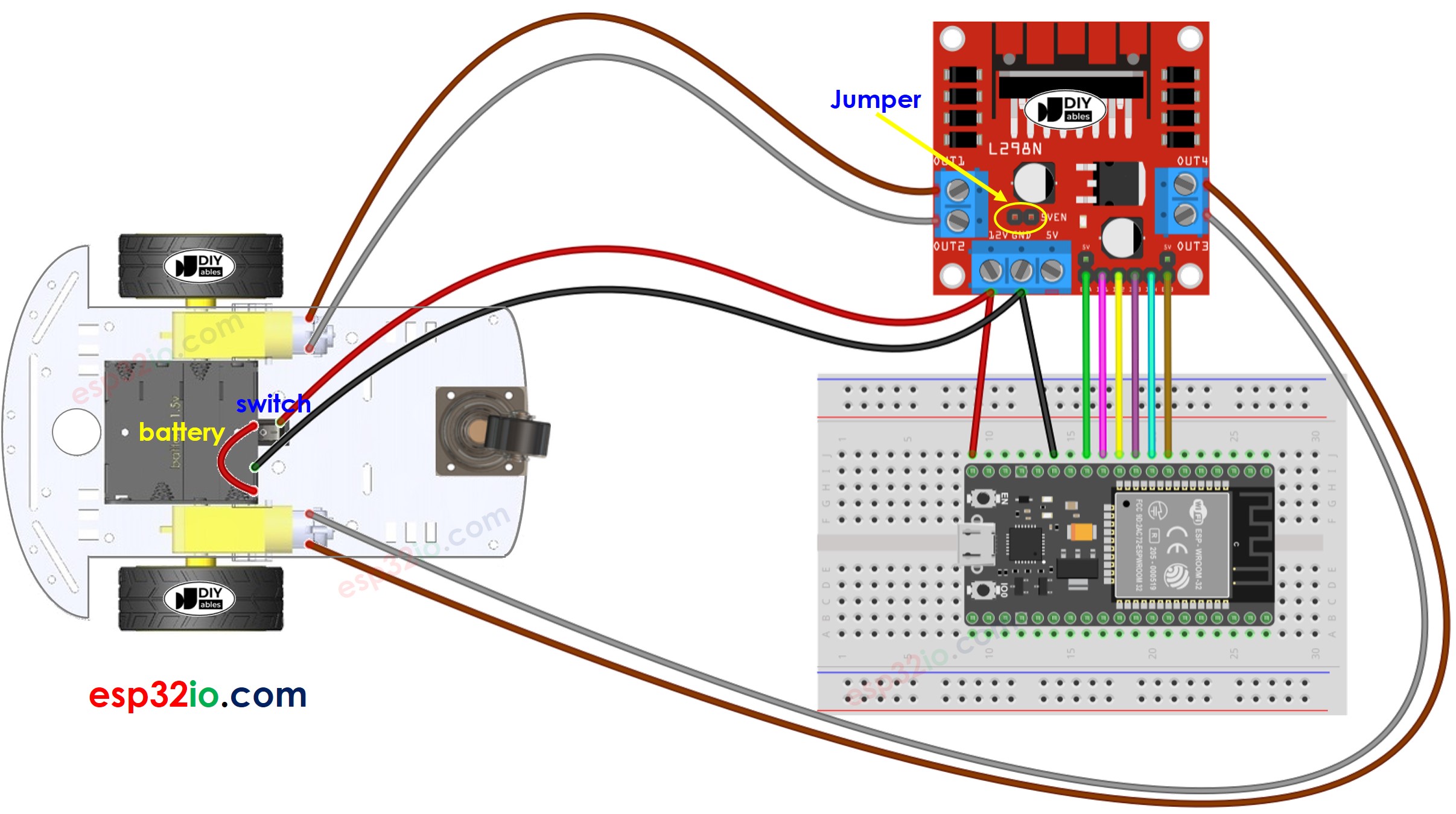 ESP32 2WD RC Auto bedradingsschema