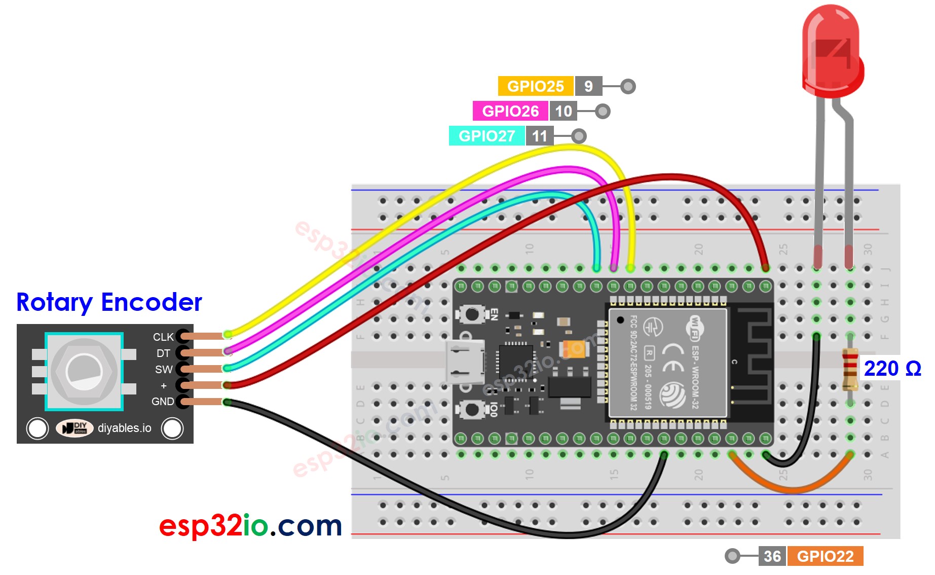 ESP32 Rotary Encoder LED Bedradingsschema