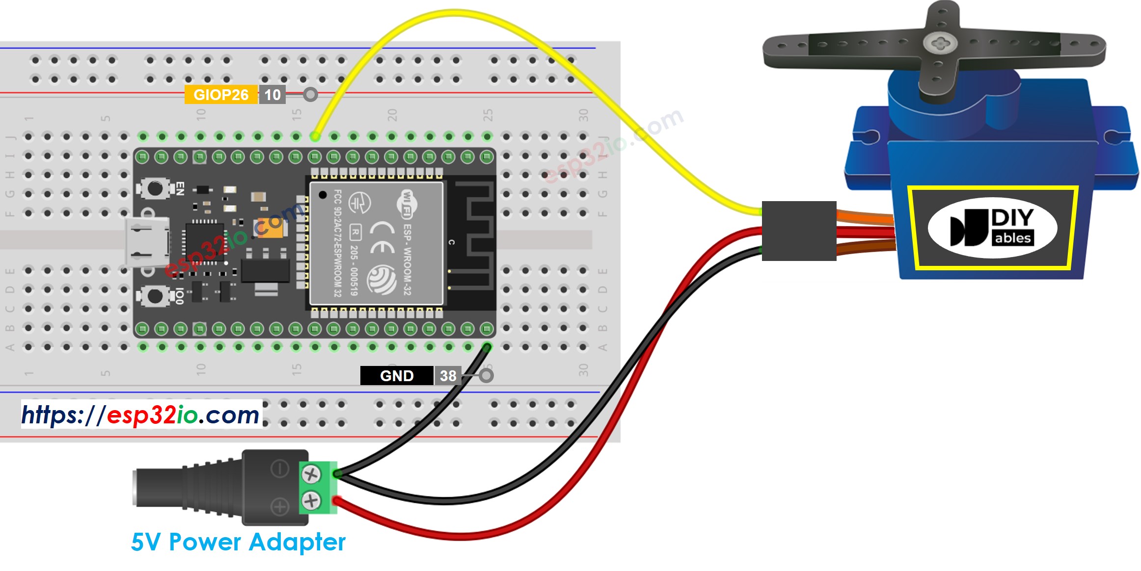 ESP32 servo motor externe voeding bedrading