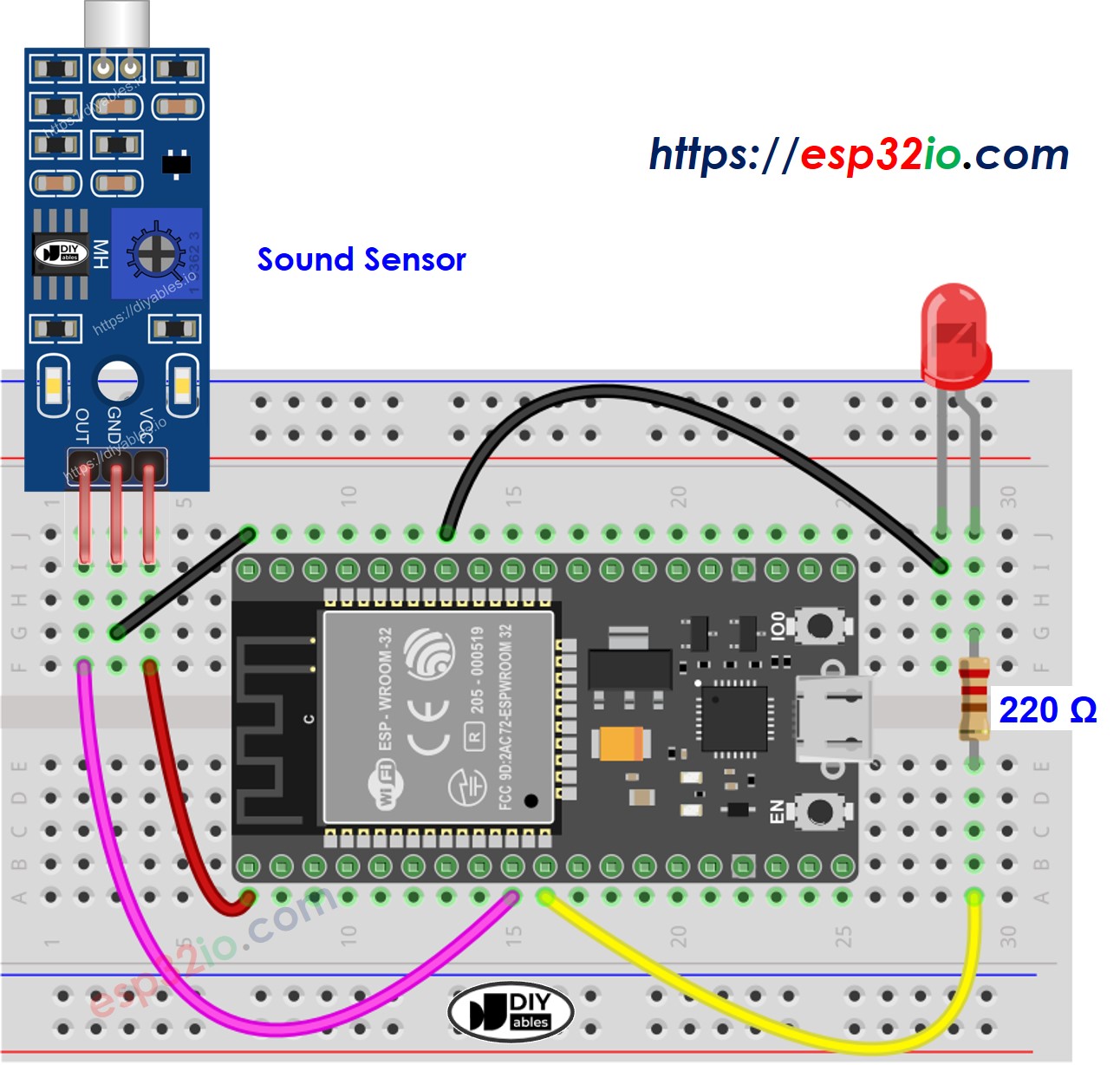 ESP32 Geluidssensor LED Bedradingsschema