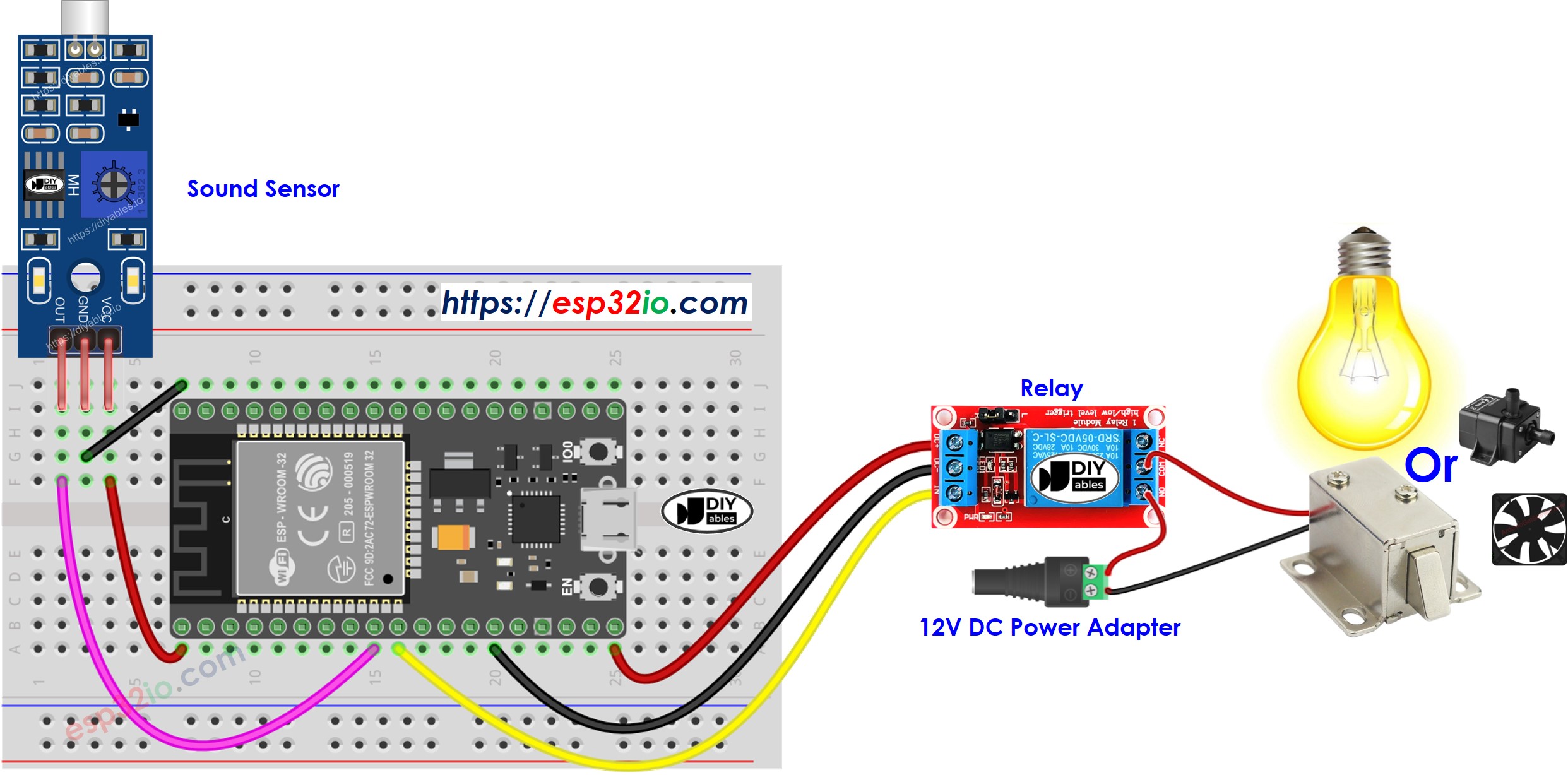ESP32 Geluidsensor Relay Bedradingsschema