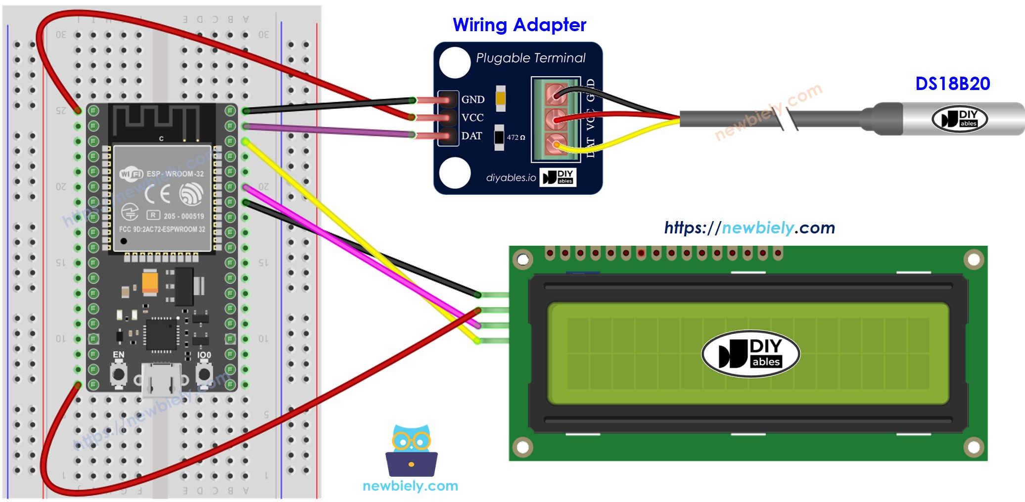 ESP32 Temperatuursensor LCD bedrading schema