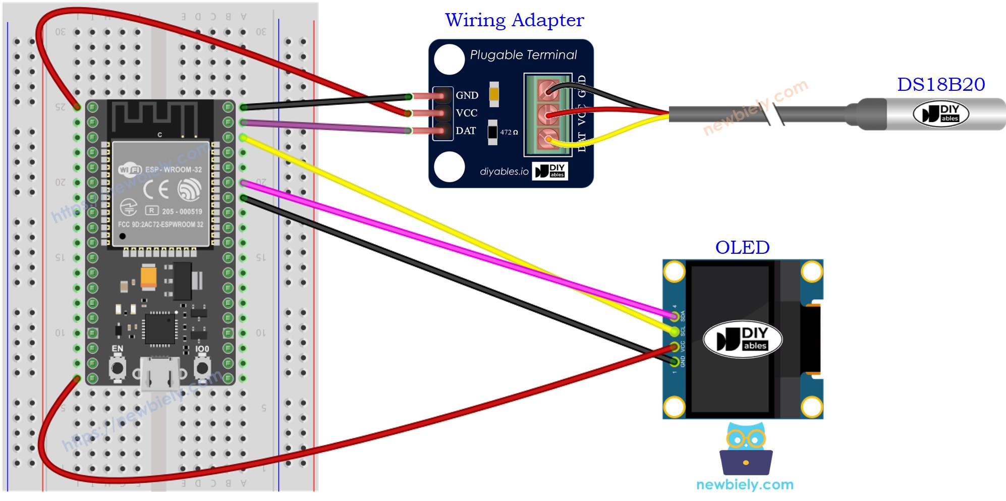 ESP32 Temperatuursensor OLED Bedradingsschema