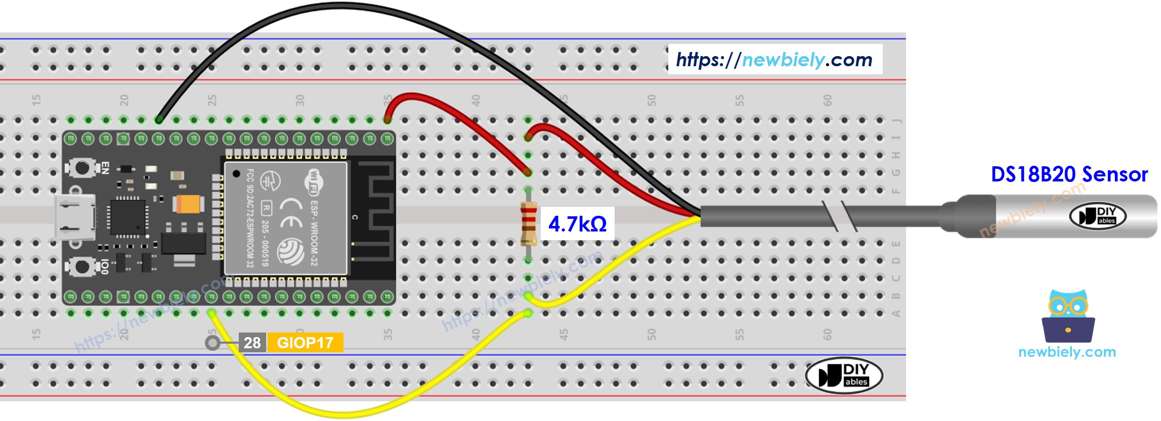 ESP32 Temperatuursensor Aansluitdiagram