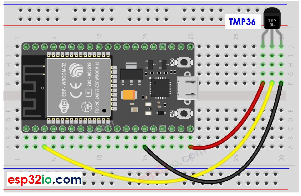 ESP32 TMP36 temperatuursensor Bedradingsschema