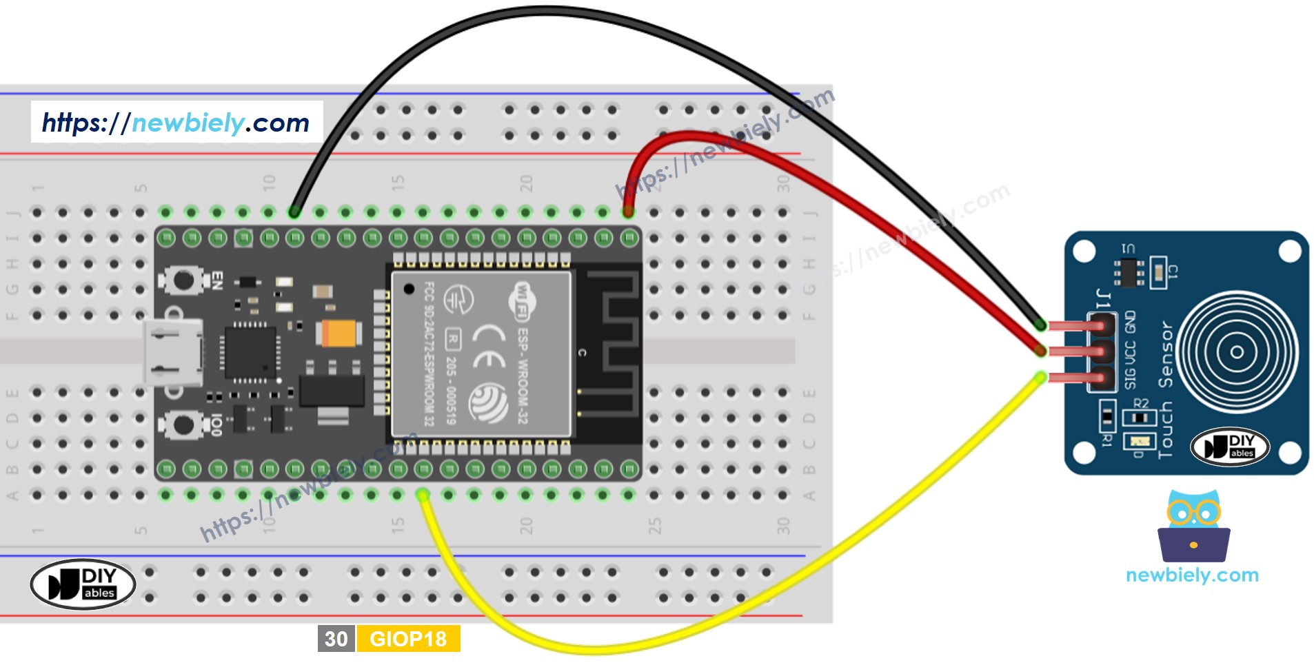 Aansluitschema ESP32 Touch Sensor