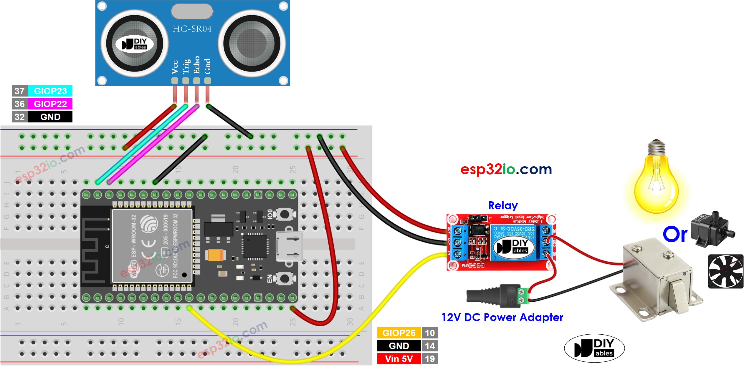 ESP32 Ultrasone Sensor Relais Aansluitschema