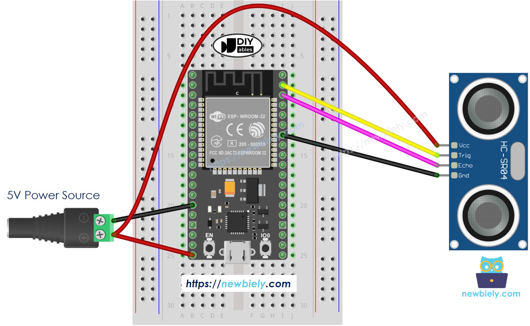 Bedradingsschema ESP32 Ultrasone Sensor