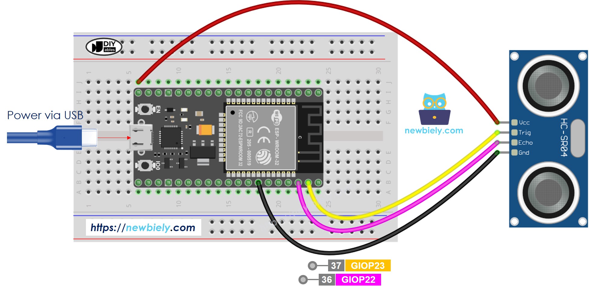 Bedradingsschema ESP32 Ultrasone Sensor
