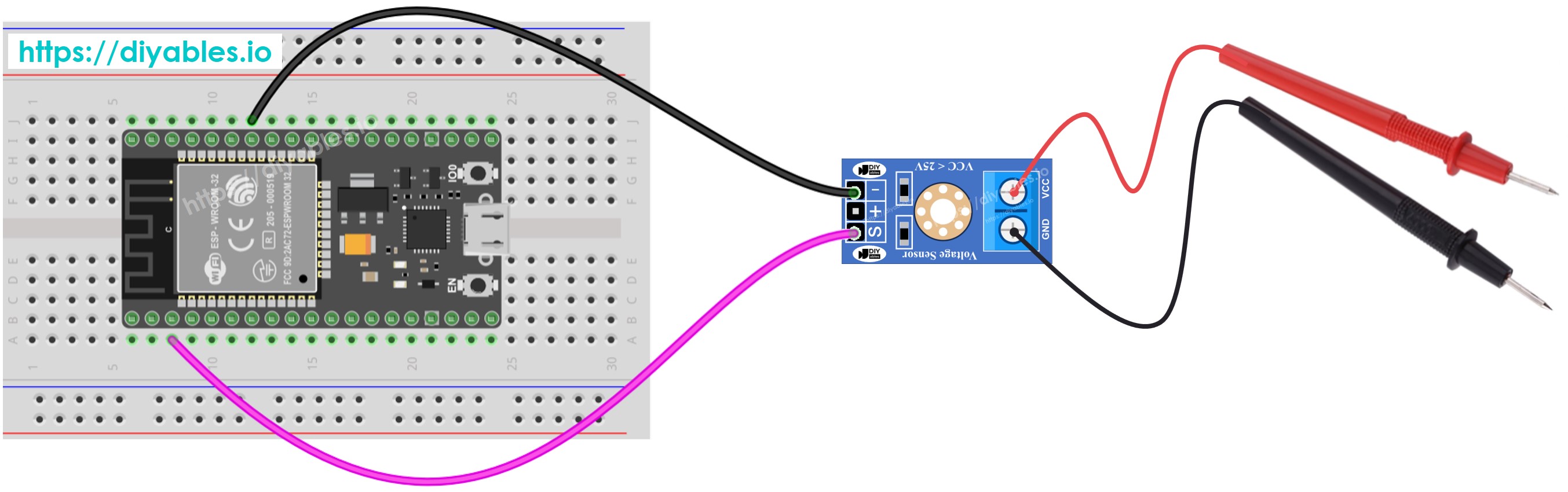 ESP32 spanningssensor bedradingsschema