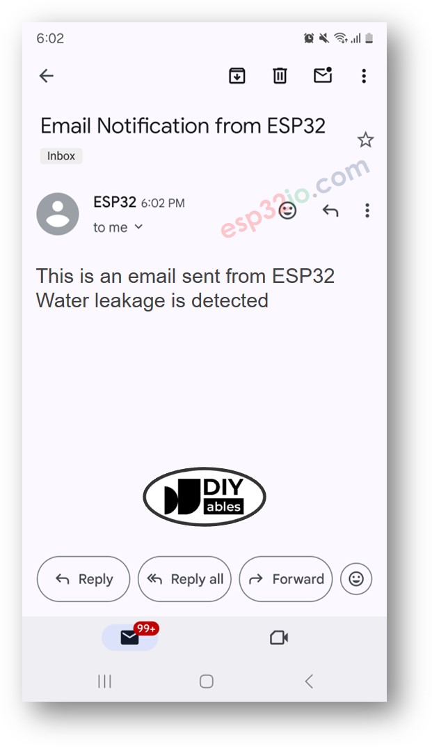 ESP32 water sensor e-mail