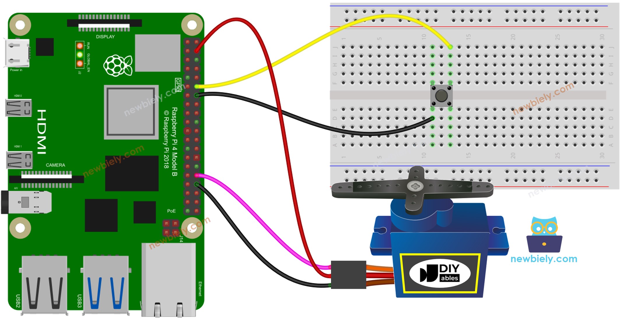 Raspberry Pi Knop Servo Motor aansluitschema