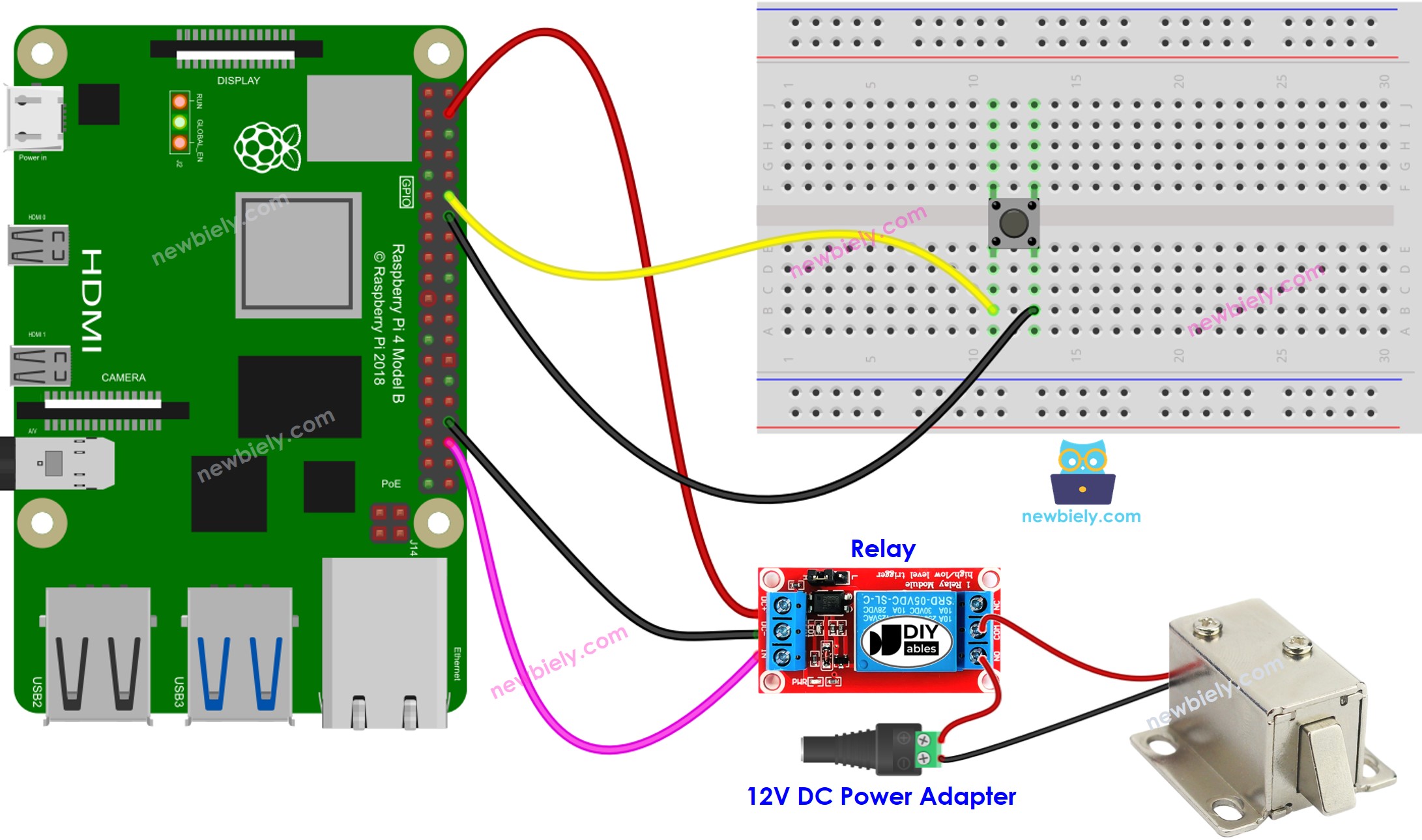 Raspberry Pi button solenoid lock wiring diagram