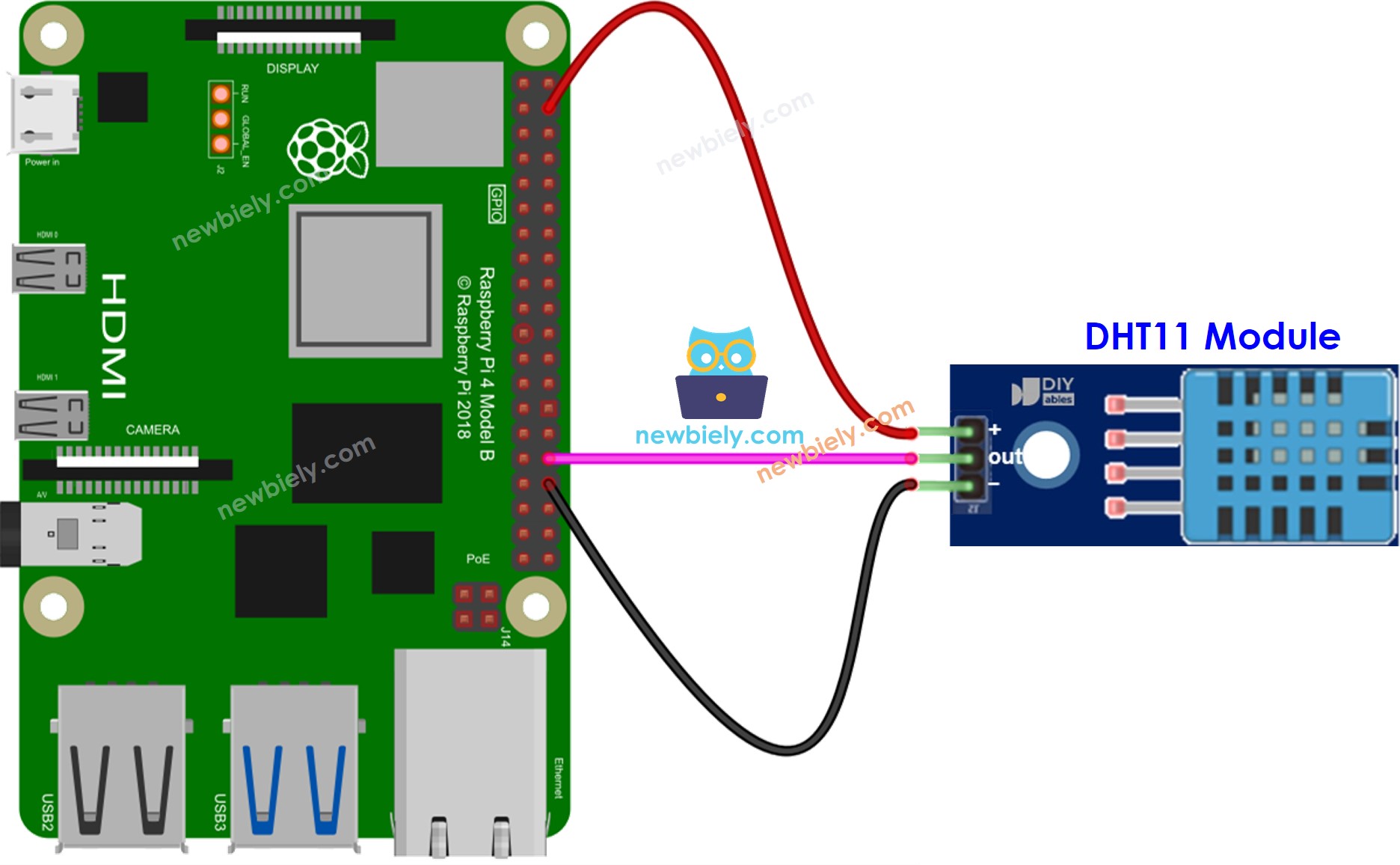 Raspberry Pi DHT11 Temperature and humidity Module wiring diagram