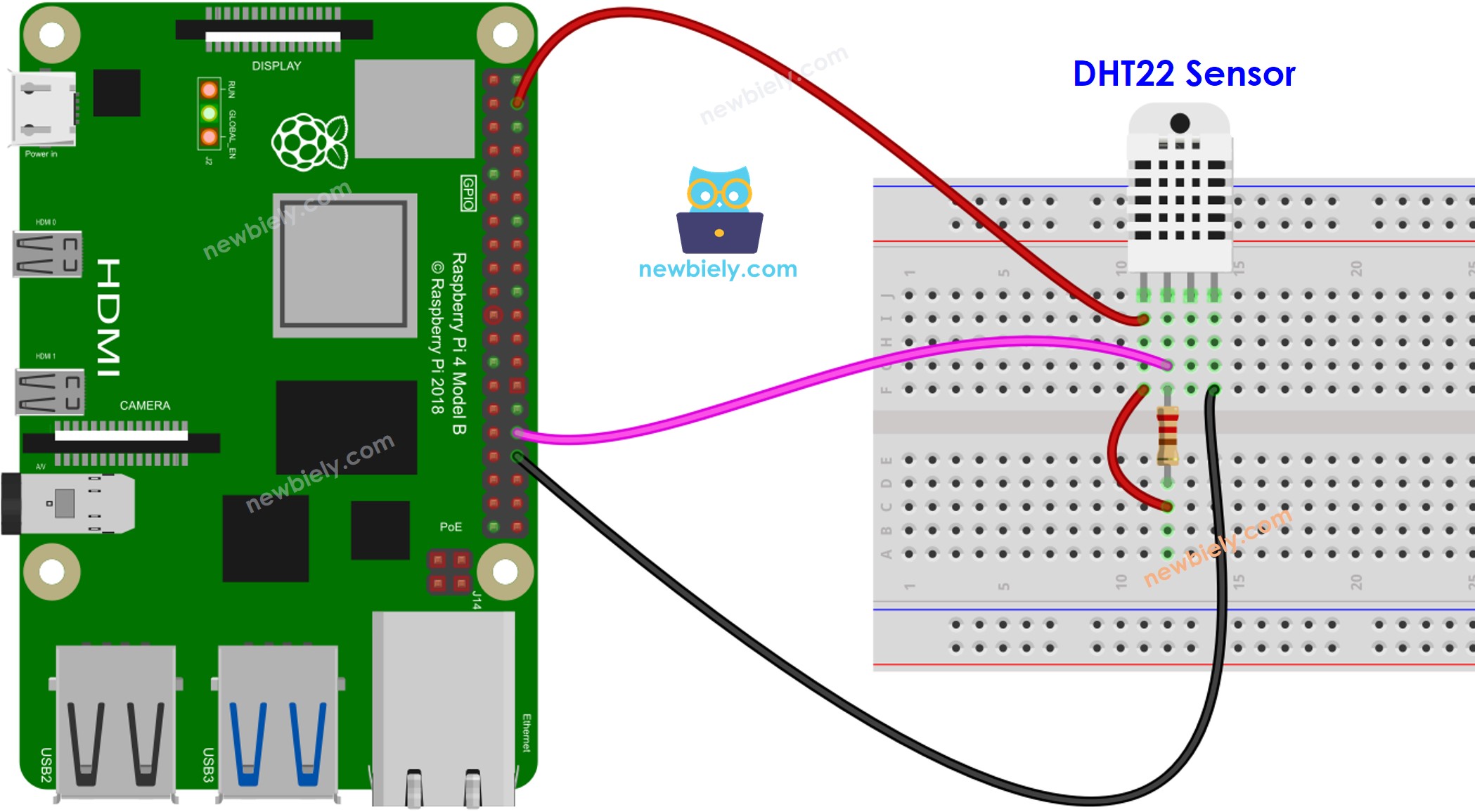 Raspberry Pi DHT22 Temperatuur- en vochtigheidssensor bedrading