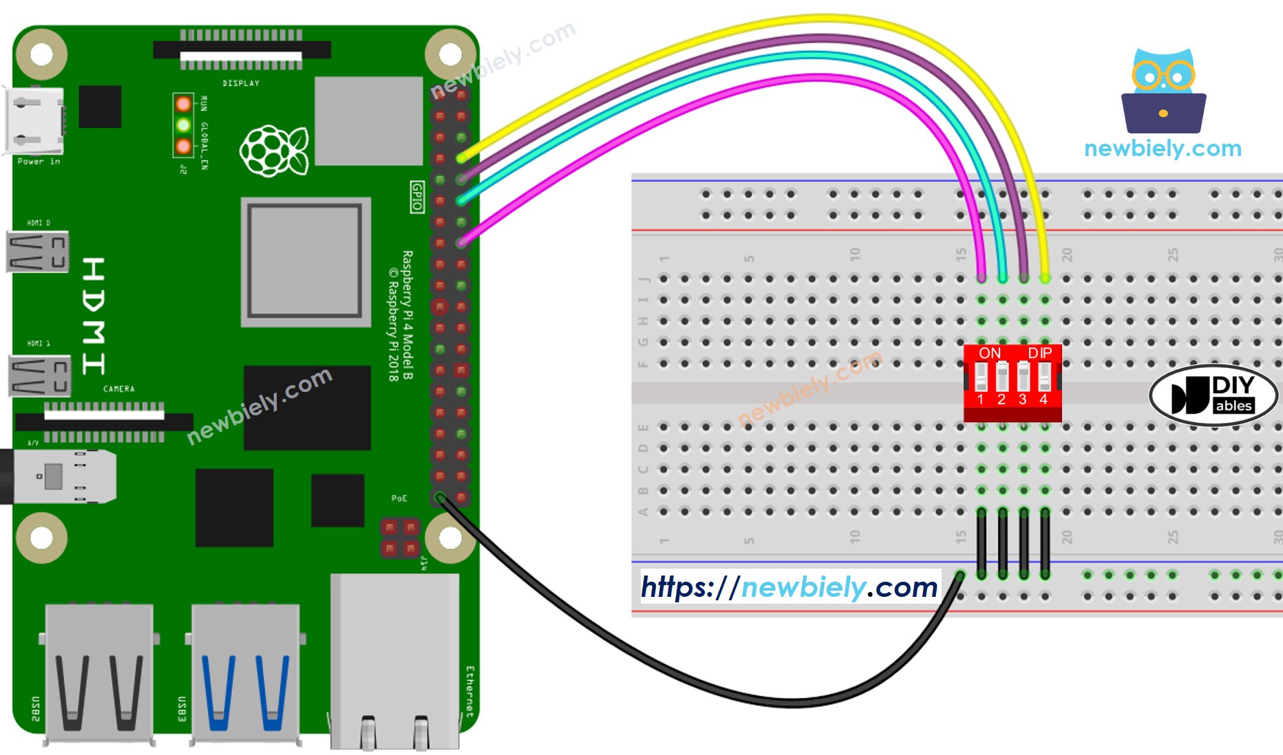 Raspberry Pi DIP switch Bedradingsschema