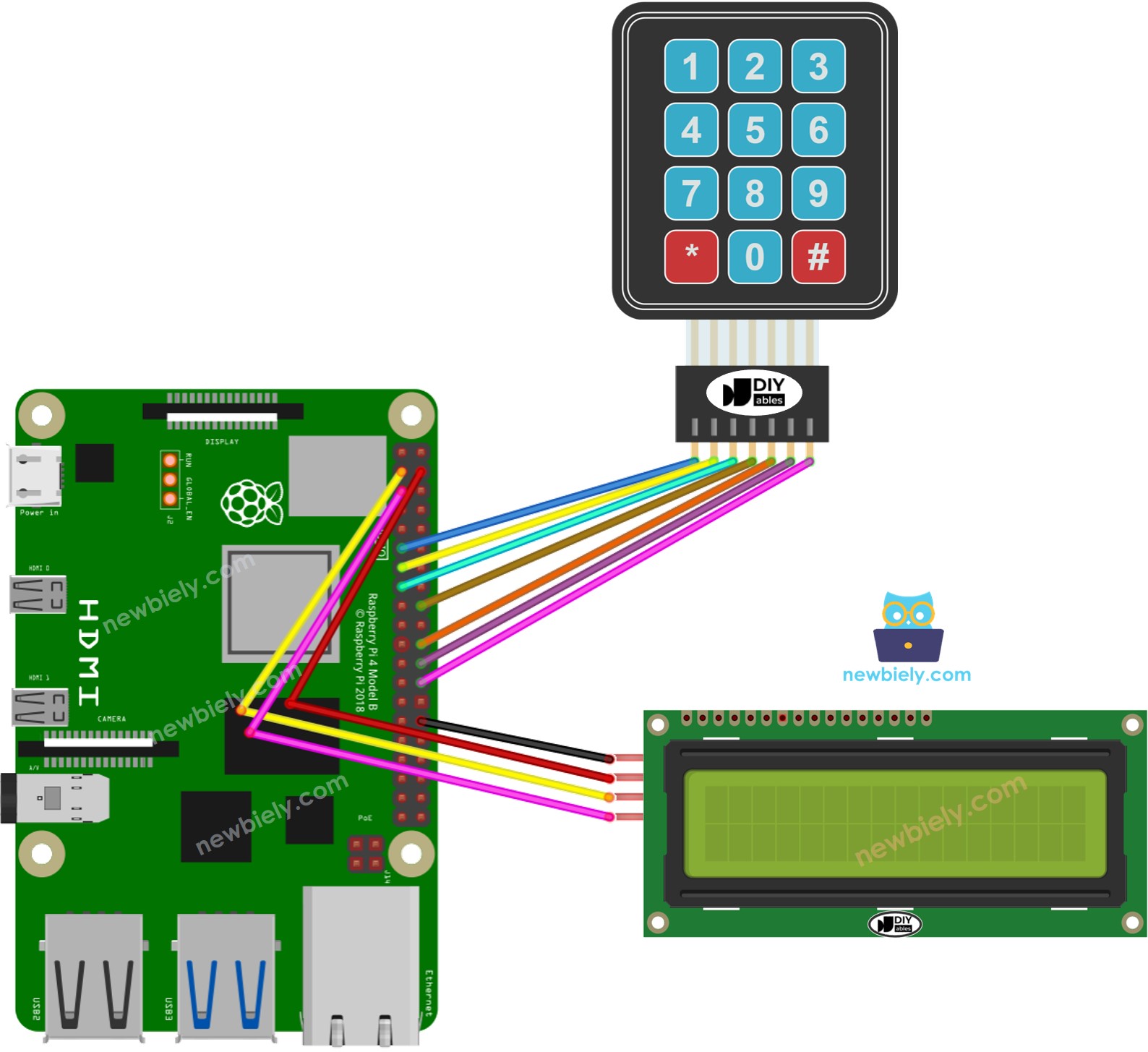 Raspberry Pi Keypad LCD bedradingsschema