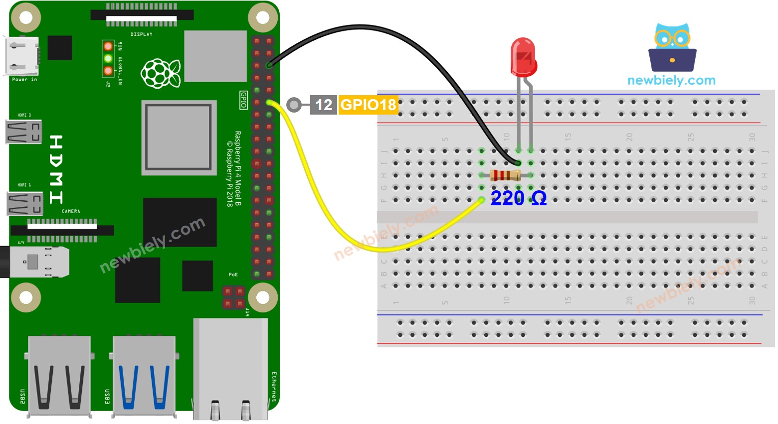 Raspberry Pi LED aansluitingsschema