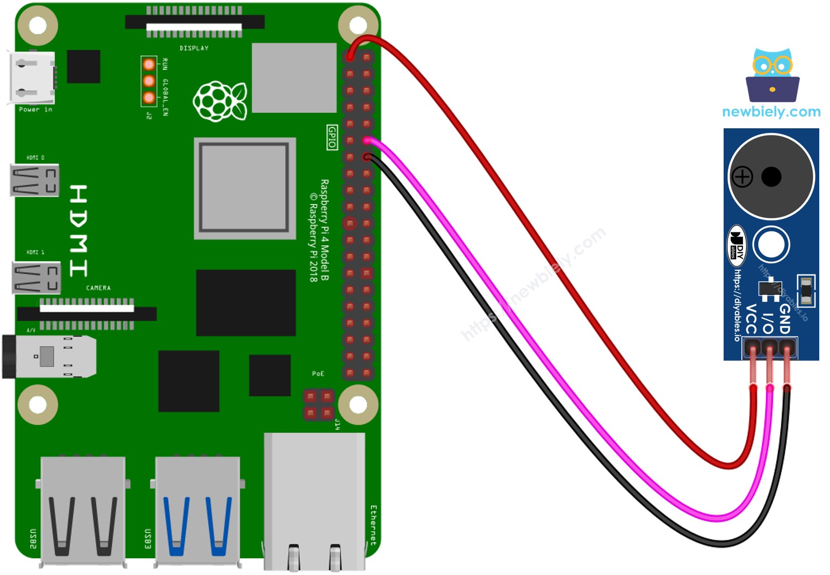 Raspberry Pi Piezo Buzzer module aansluitschema
