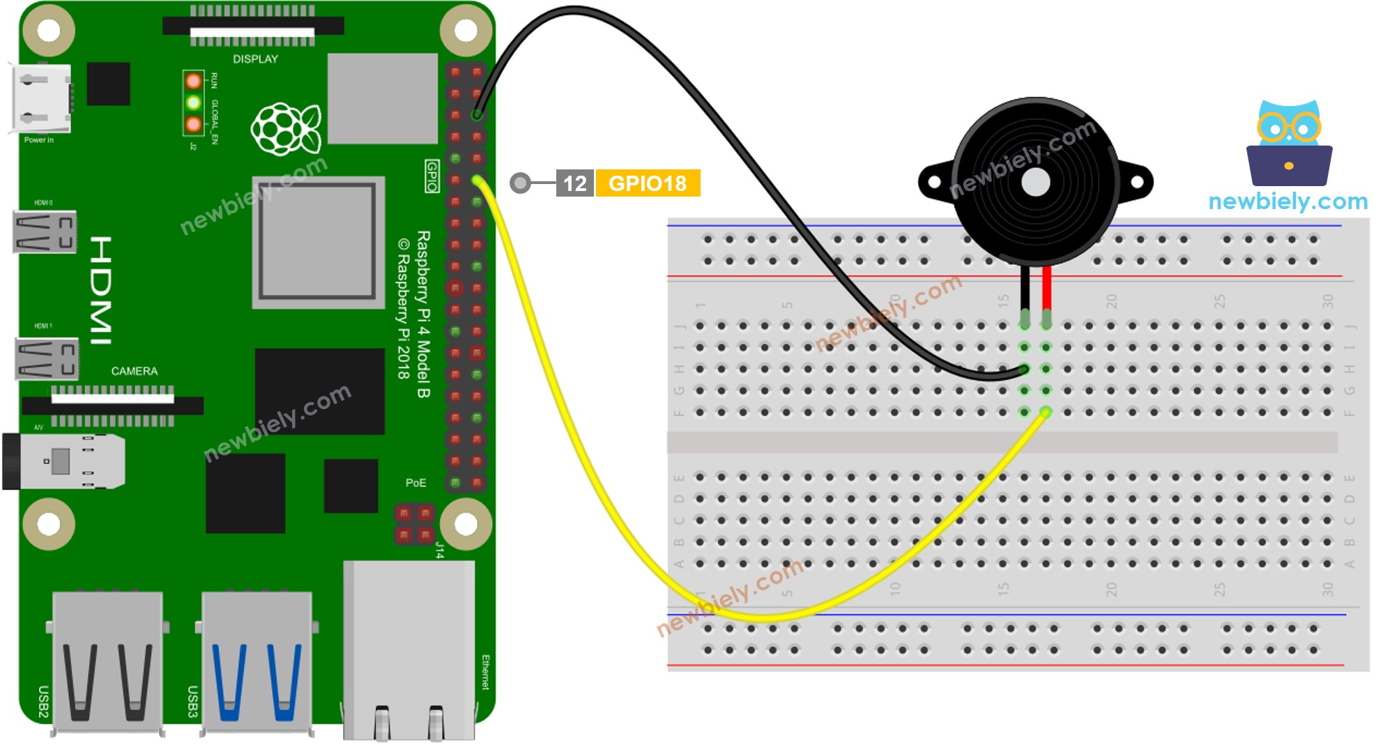 Raspberry Pi Piezo Buzzer aansluitschema
