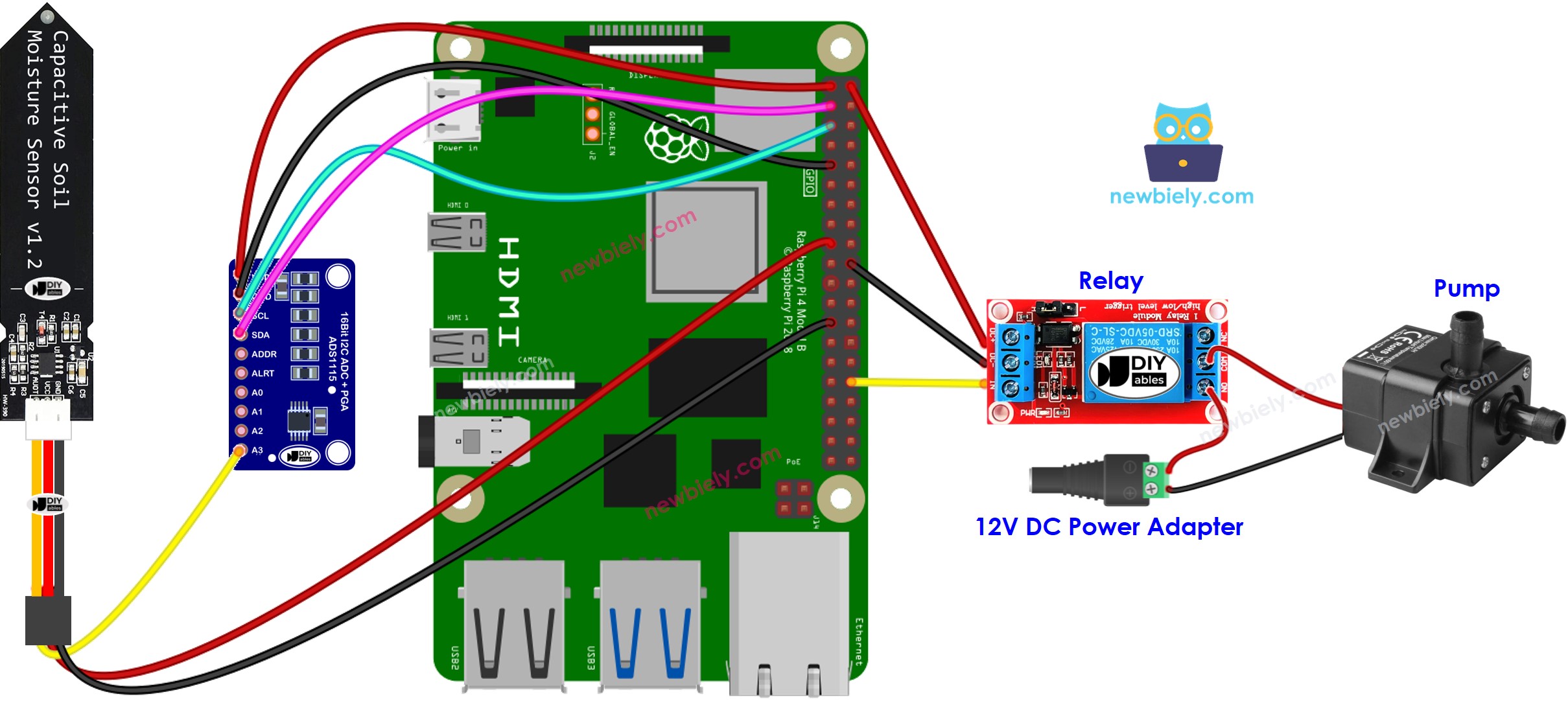 Raspberry Pi soil moisture sensor Pump wiring diagram
