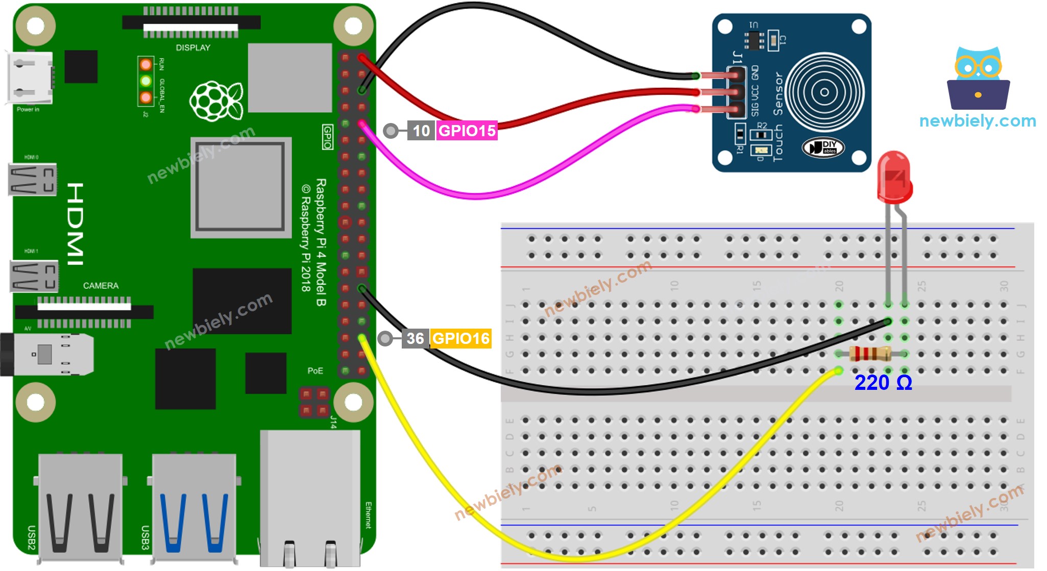 Raspberry Pi Touch Sensor LED aansluitdiagram