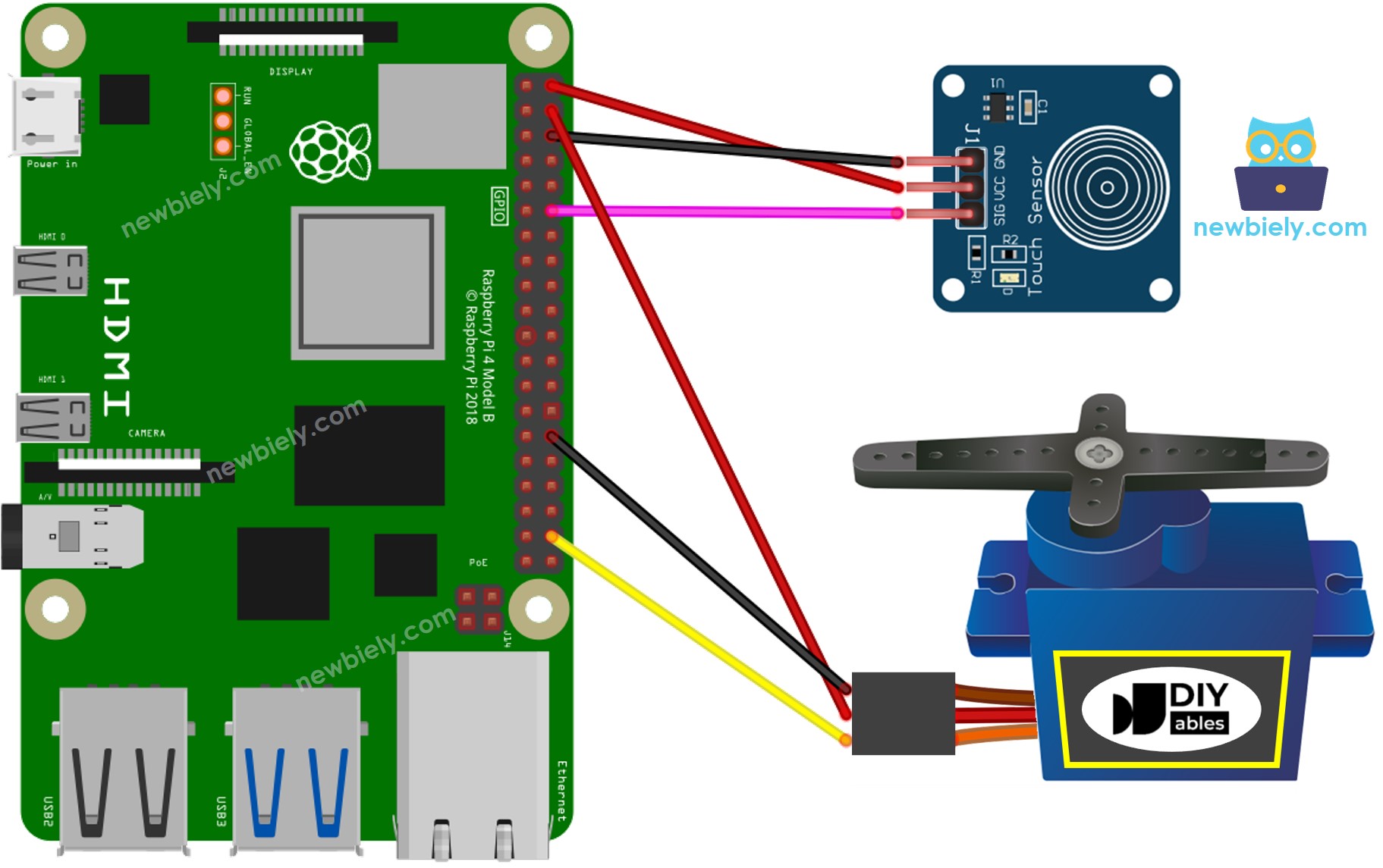 Raspberry Pi Touch Sensor Servo Motor bedrading schema