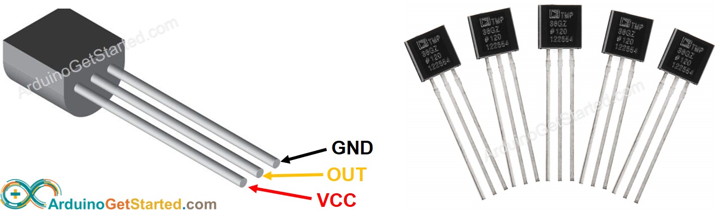 TMP36 temperatuursensor Pinout